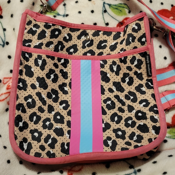 Simply Southern Animal Print Crossbody Bag with Pink and Blue Stripes - Picture 1 of 2